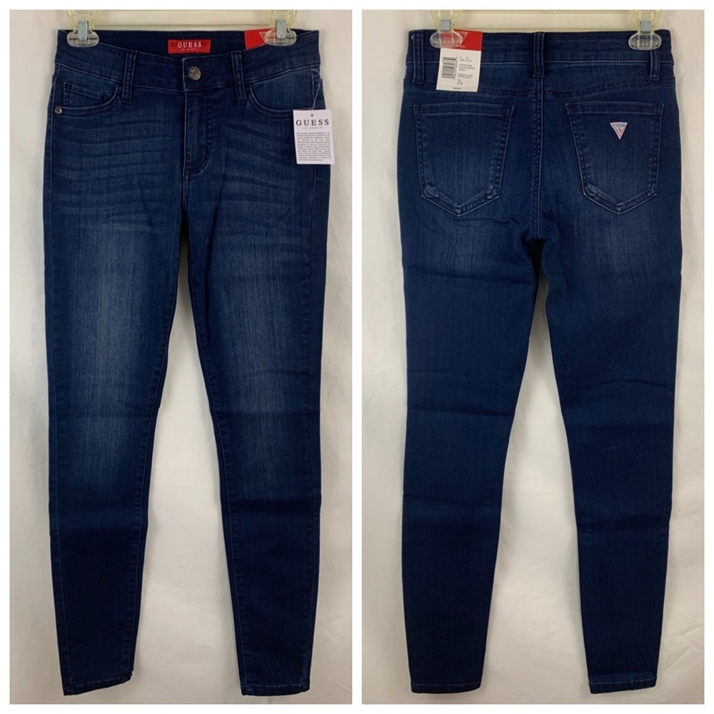GUESS Los Angeles Factory Whisker Fade Dark Wash Mid Rise Skinny Jean